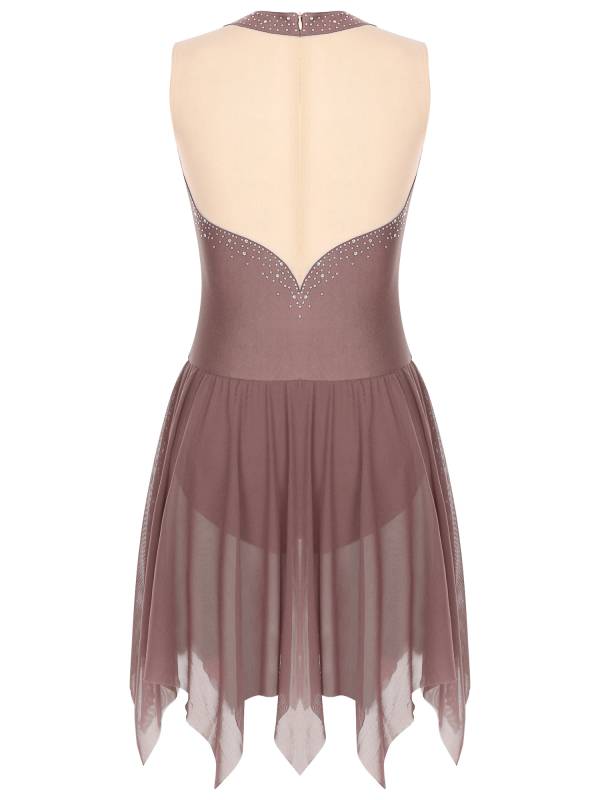 Women Glitter Rhinestone Sleeveless Figure Skating Leotard Dress thumb