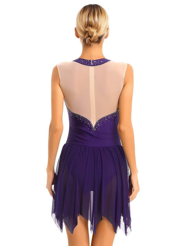 Women Glitter Rhinestone Sleeveless Figure Skating Leotard Dress thumb