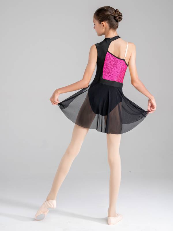 Kids Girls Sleeveless Sequins Mesh Lyrical Contemporary Dance Dress thumb