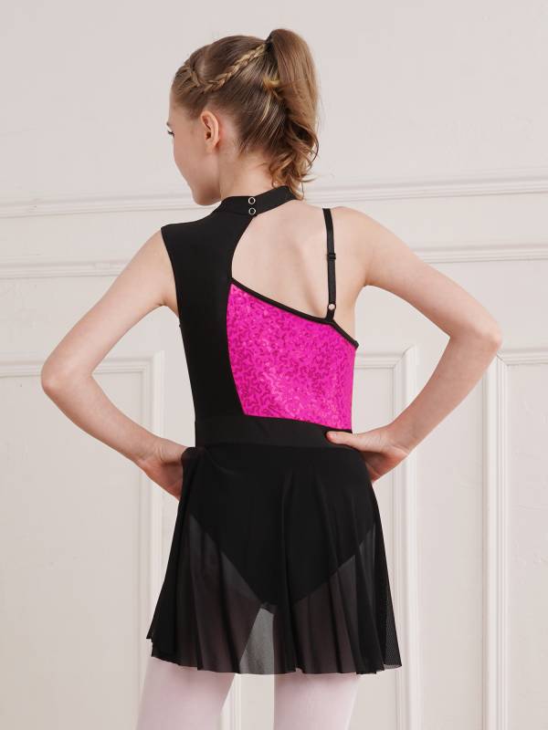 Kids Girls Sleeveless Sequins Mesh Lyrical Contemporary Dance Dress thumb