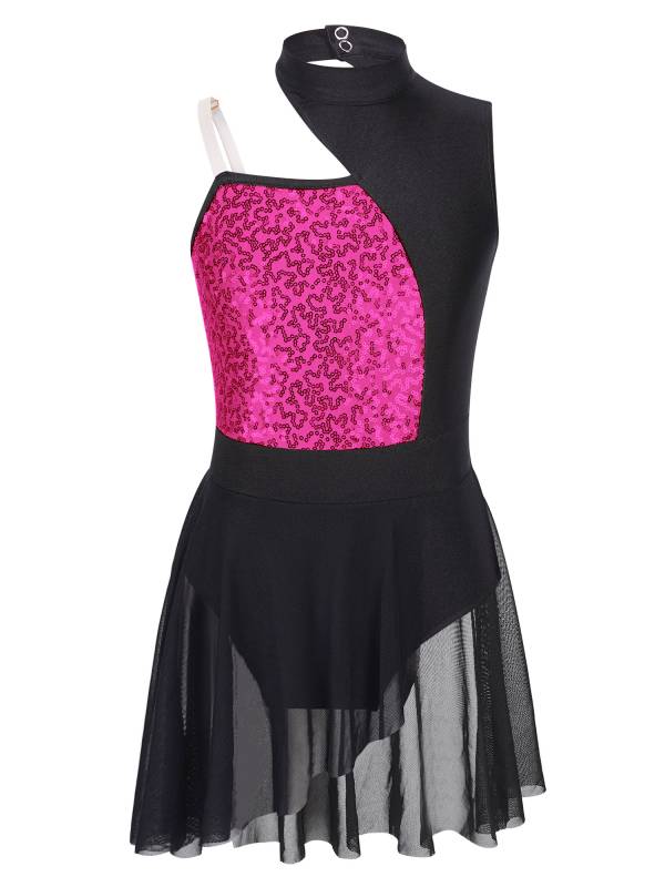 Kids Girls Sleeveless Sequins Mesh Lyrical Contemporary Dance Dress thumb