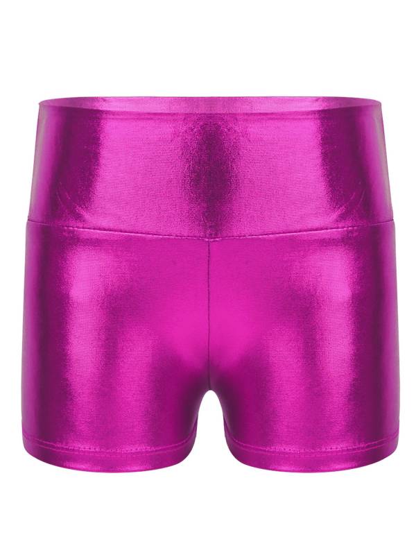 Kids Girls Metallic Shiny High Waist Gymnastic Shorts thumb