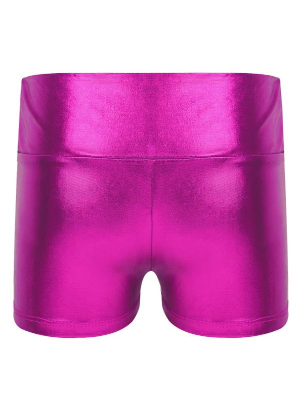 Kids Girls Metallic Shiny High Waist Gymnastic Shorts thumb