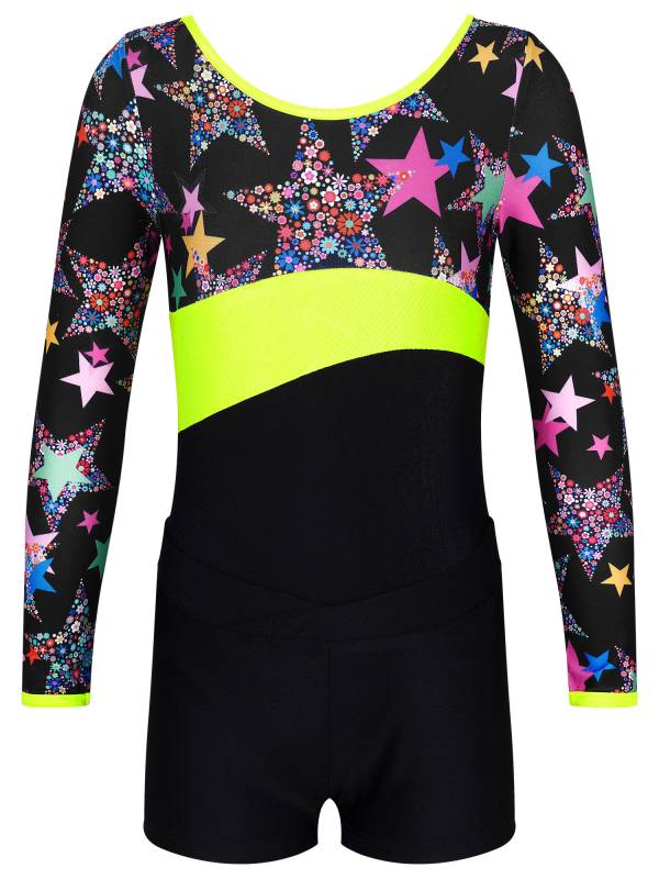 Kids Girls Long Sleeve Printed Leotard with Shorts Sports Sets thumb