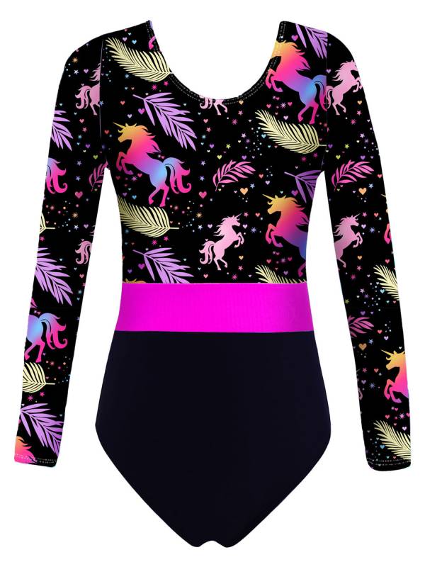 Girls 2pcs Long Sleeve Round Neck Leotard and Shorts Gymnastics Set thumb