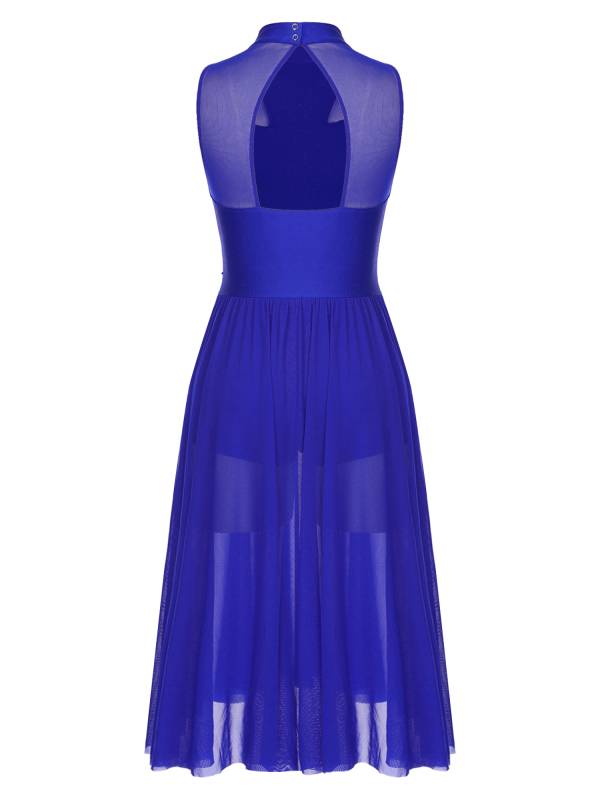 Women Sleeveless Sparkly Rhinestone Side Split Lyrical Dance Dresses thumb