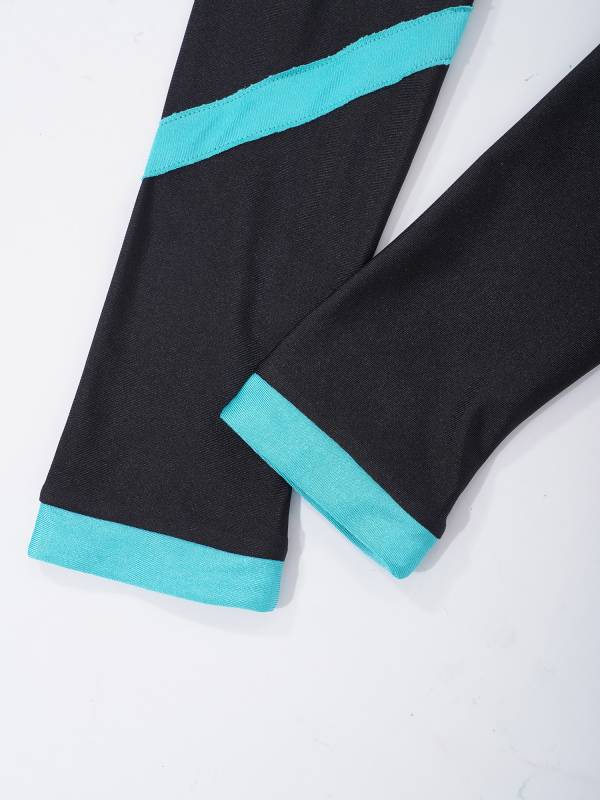 Kids Girls 2pcs Long Sleeves Crop Top and Colorblock Leggings Sports Set thumb