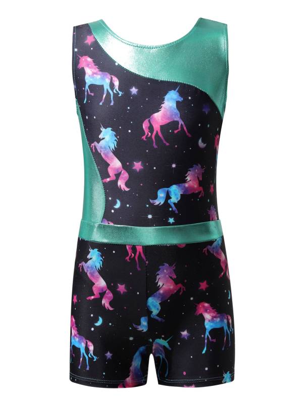 Kids Girls 2pcs Unicorn Rainbow Printed Gymnastics Dance Sets thumb