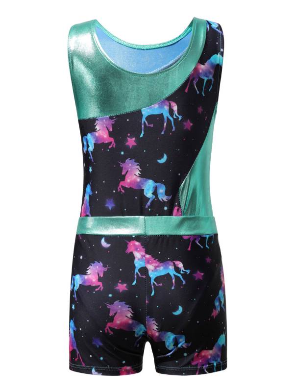 Kids Girls 2pcs Unicorn Rainbow Printed Gymnastics Dance Sets thumb