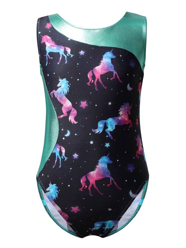 Kids Girls 2pcs Unicorn Rainbow Printed Gymnastics Dance Sets thumb