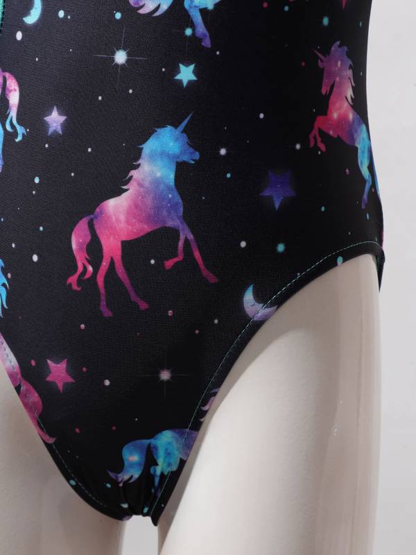 Kids Girls 2pcs Unicorn Rainbow Printed Gymnastics Dance Sets thumb