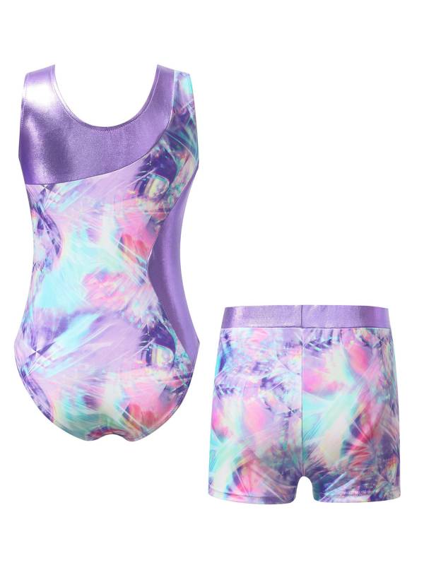 Kids Girls 2pcs Unicorn Rainbow Printed Gymnastics Dance Sets thumb