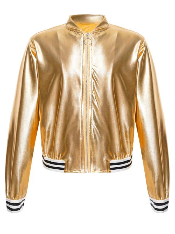 Kids Girls Glossy Long Sleeve Zipper Jacket Coat thumb