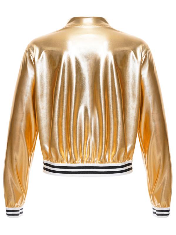 Kids Girls Glossy Long Sleeve Zipper Jacket Coat thumb