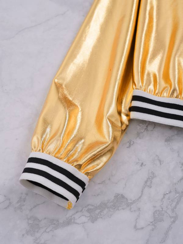 Kids Girls Glossy Long Sleeve Zipper Jacket Coat thumb