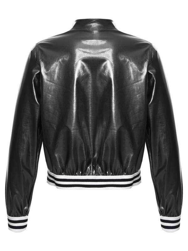 Kids Girls Glossy Long Sleeve Zipper Jacket Coat thumb