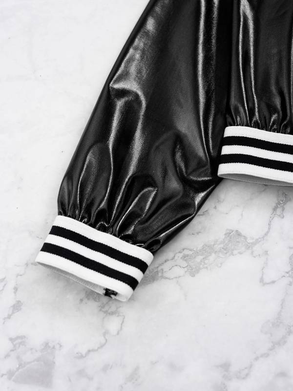 Kids Girls Glossy Long Sleeve Zipper Jacket Coat thumb