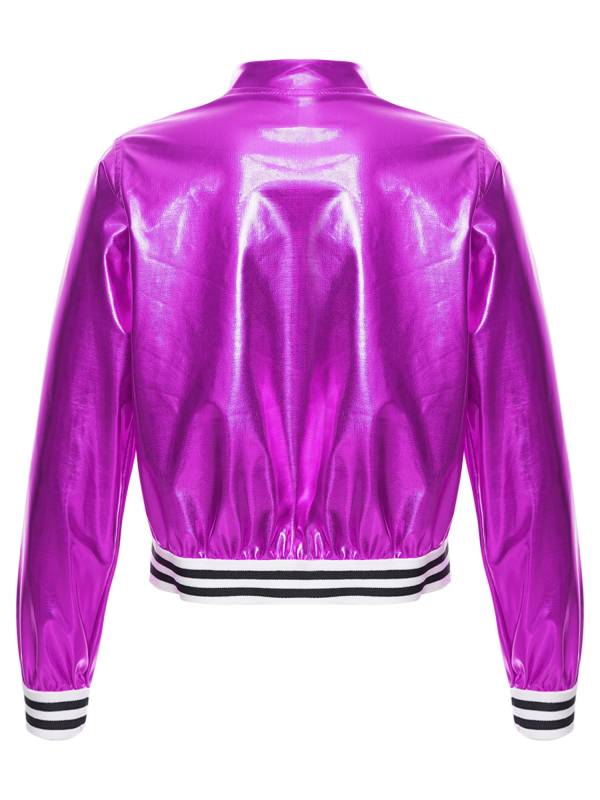 Kids Girls Glossy Long Sleeve Zipper Jacket Coat thumb