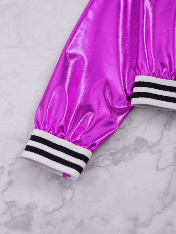 Kids Girls Glossy Long Sleeve Zipper Jacket Coat thumb