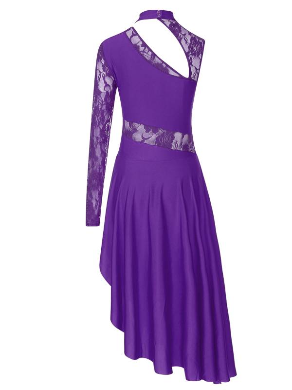 Women One Shoulder Lace and Mesh Side Slit Lyrical Dresses thumb