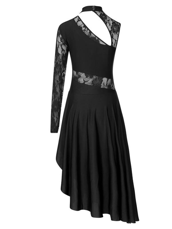 Women One Shoulder Lace and Mesh Side Slit Lyrical Dresses thumb