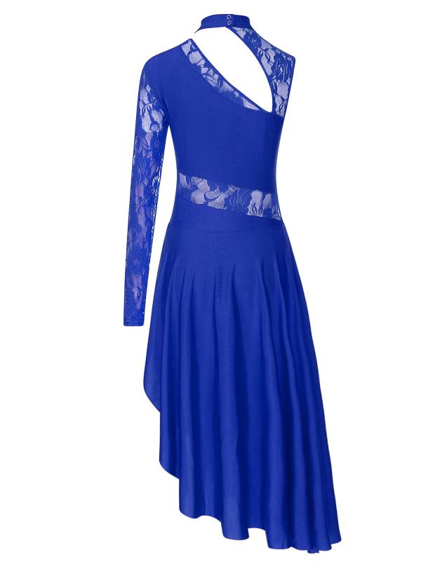 Women One Shoulder Lace and Mesh Side Slit Lyrical Dresses thumb