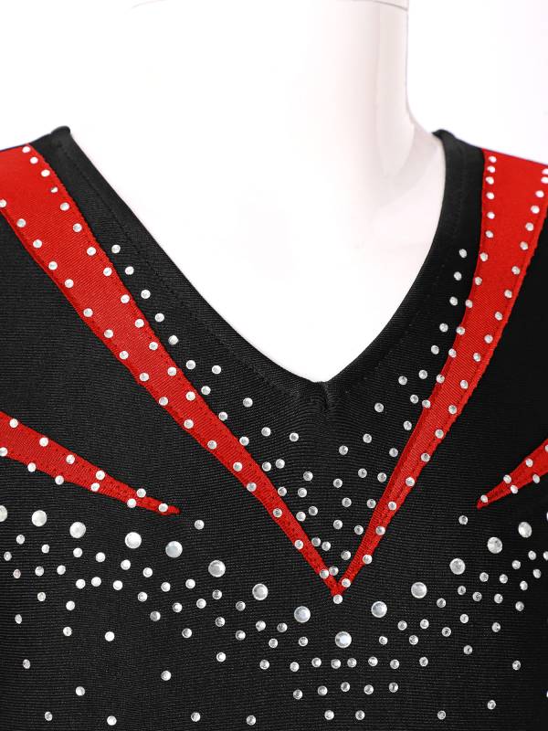 Kids Girls Long Sleeve V Neck Rhinestone Gymnastic Leotard thumb