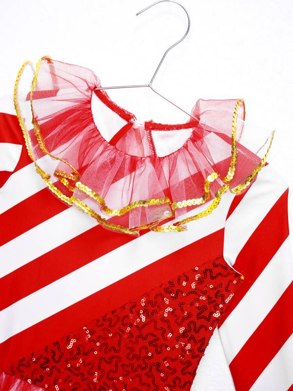 Kids Girls Christmas Long Sleeve Sequin Stripe Mesh Jumpsuit thumb
