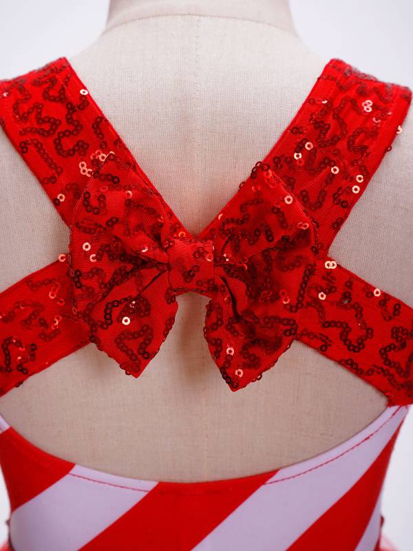 Kids Girls Christmas Sleeveless Sequins Bowknot Back Tulle Tutu Dress thumb
