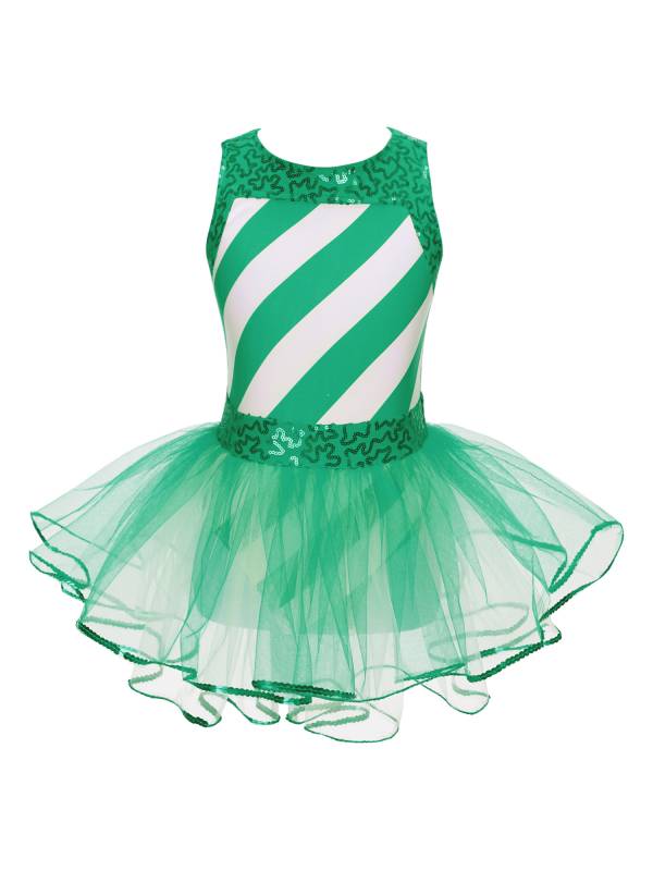 Kids Girls Christmas Sleeveless Sequins Bowknot Back Tulle Tutu Dress thumb