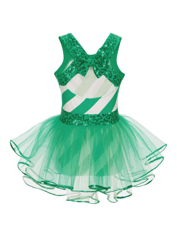 Kids Girls Christmas Sleeveless Sequins Bowknot Back Tulle Tutu Dress thumb