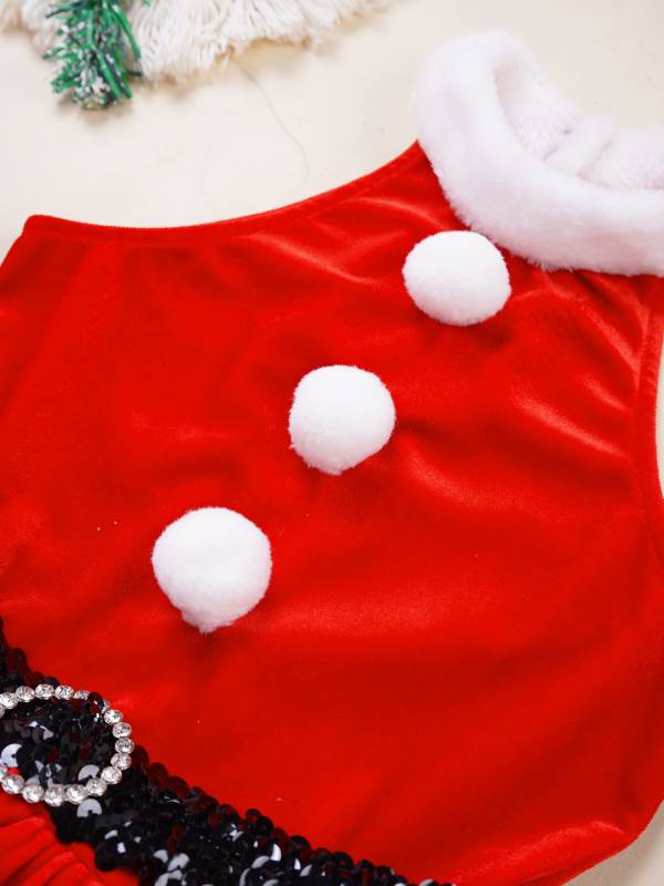 Kids Girls Christmas Sleeveless Velvet A-line Dress with Santa Hat and Gloves thumb