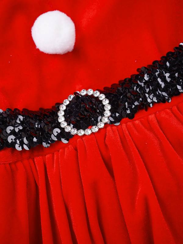 Kids Girls Christmas Sleeveless Velvet A-line Dress with Santa Hat and Gloves thumb