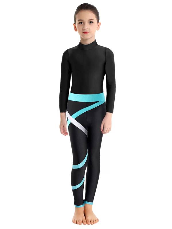 Kids Girls Long Sleeve Leotard with Leggings Sport Sets thumb