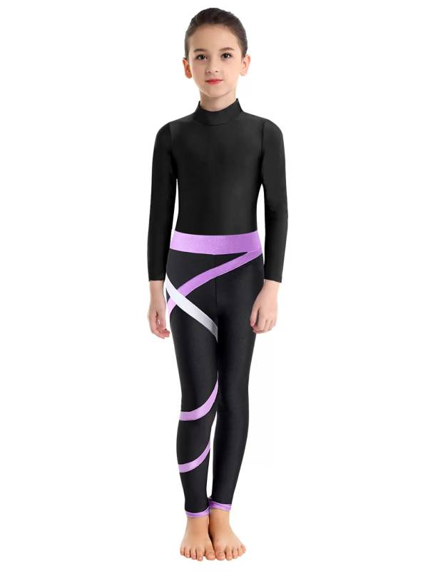 Kids Girls Long Sleeve Leotard with Leggings Sport Sets thumb