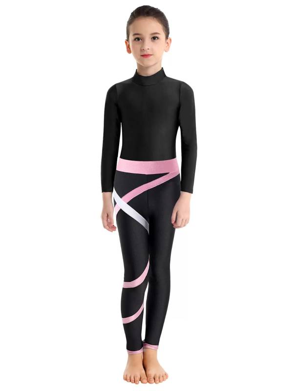 Kids Girls Long Sleeve Leotard with Leggings Sport Sets thumb