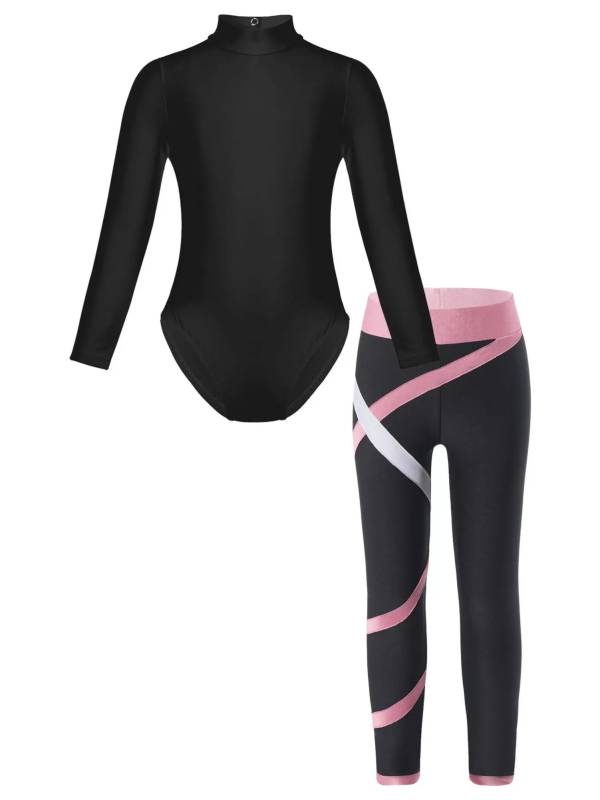 Kids Girls Long Sleeve Leotard with Leggings Sport Sets thumb