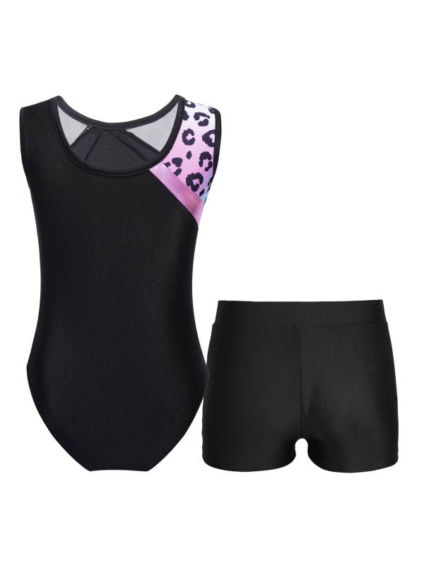 Kids Girls 2pcs Sleeveless Gymnastics Leotard with Shorts Set thumb