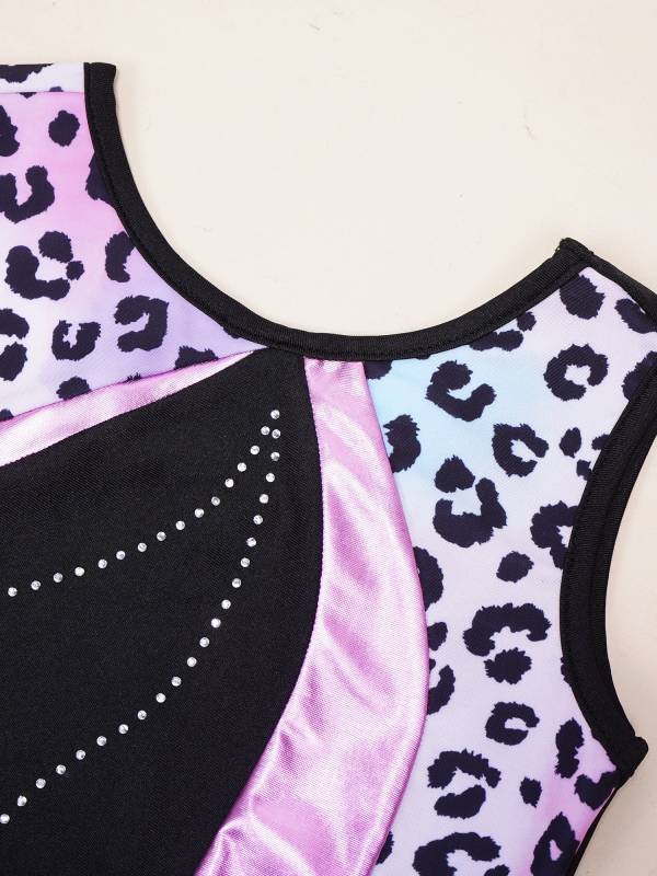 Kids Girls 2pcs Sleeveless Gymnastics Leotard with Shorts Set thumb