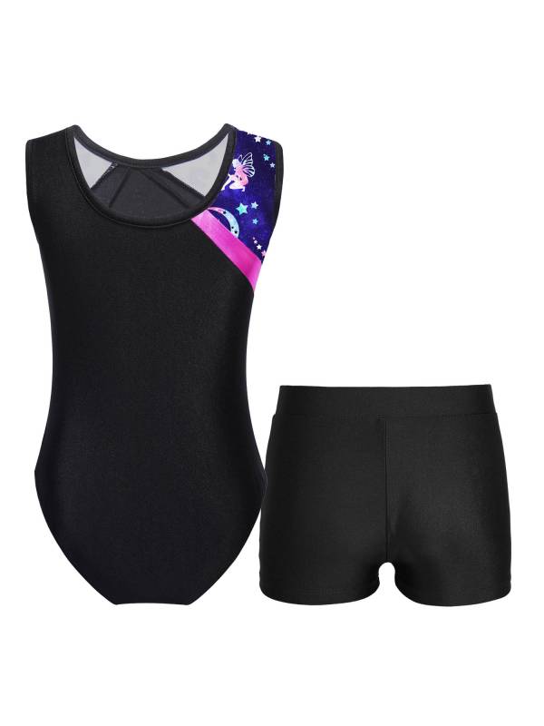 Kids Girls 2pcs Sleeveless Gymnastics Leotard with Shorts Set thumb