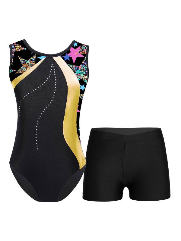 Kids Girls 2pcs Sleeveless Gymnastics Leotard with Shorts Set thumb