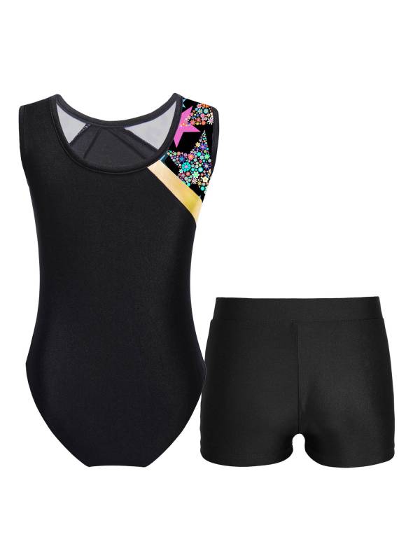 Kids Girls 2pcs Sleeveless Gymnastics Leotard with Shorts Set thumb