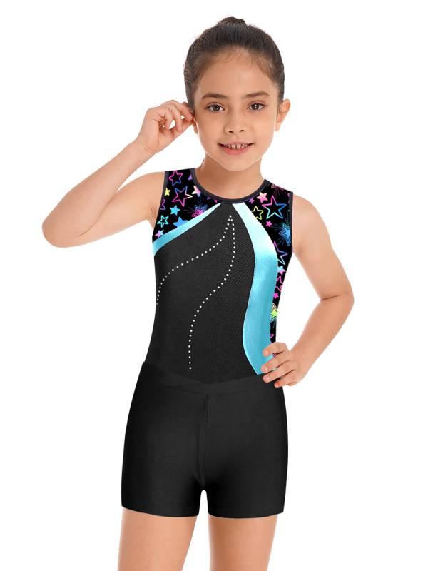 Kids Girls 2pcs Sleeveless Gymnastics Leotard with Shorts Set thumb