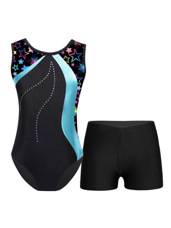 Kids Girls 2pcs Sleeveless Gymnastics Leotard with Shorts Set thumb