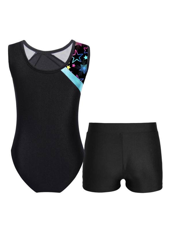 Kids Girls 2pcs Sleeveless Gymnastics Leotard with Shorts Set thumb