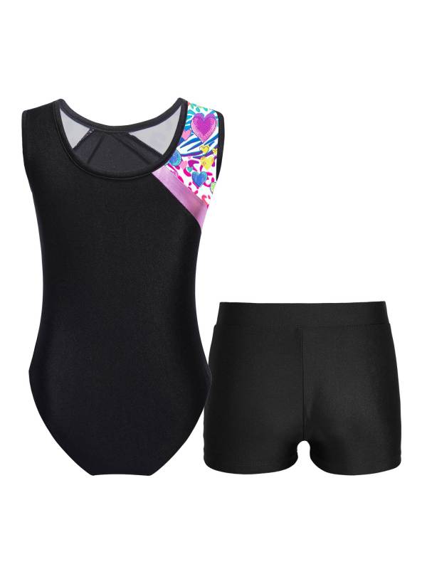 Kids Girls 2pcs Sleeveless Gymnastics Leotard with Shorts Set thumb