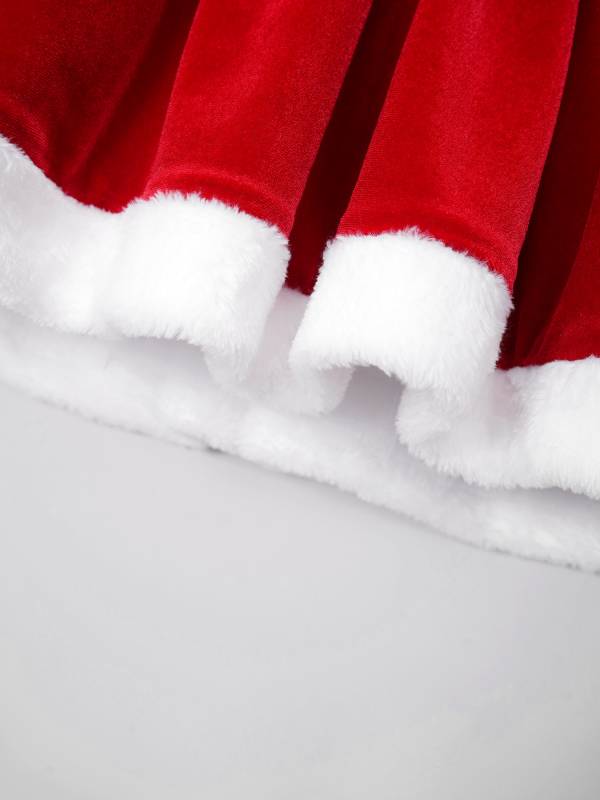 Kids Girls Christmas Long Sleeve Hooded Velvet Dress with Belt thumb
