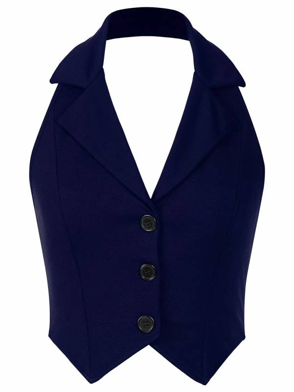 Women Halter Backless Front Button Vest Top thumb