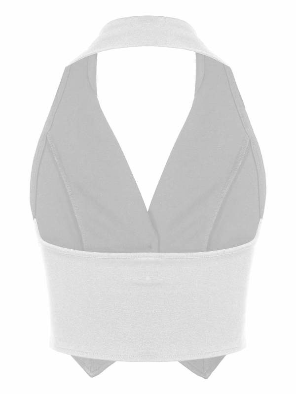 Women Halter Backless Front Button Vest Top thumb