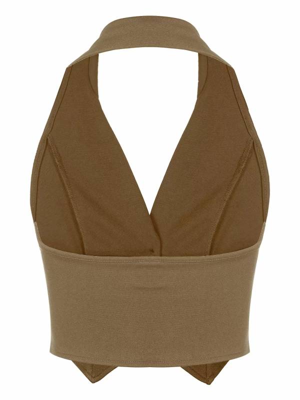 Women Halter Backless Front Button Vest Top thumb